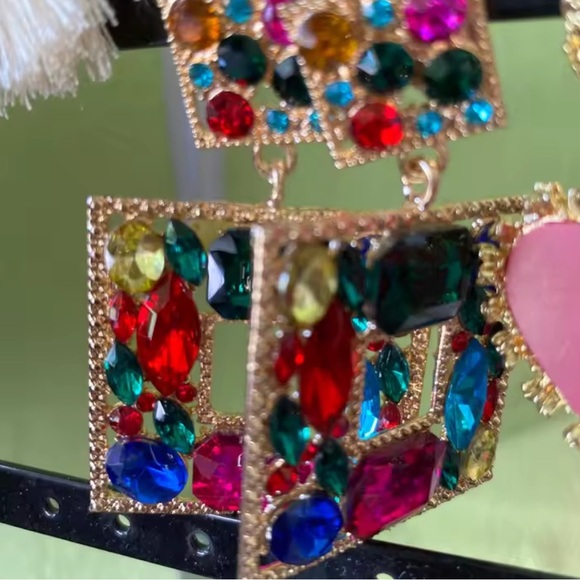 Anthropologe multicolour colourful square rhinestones earrings - Picture 3 of 12
